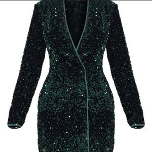Pretty Little Thing Green Sequin Blazer Dress